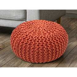 Pouf mit Durchmesser 55 cm (Orangerot) - Strickhocker/Bodenkissen - Grobstrickoptik extra hoch Höhe 37 cm