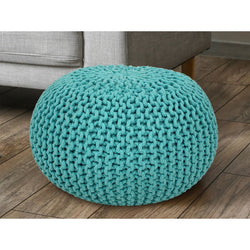 Pouf diameter 55 cm knit stool (mint green) - Pouf/floor cushion - Coarse knit look extra high height 37 cm