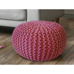 Pouf mit Durchmesser 55 cm (rosa) - Strickhocker/Bodenkissen - Grobstrickoptik extra hoch Höhe 37 cm